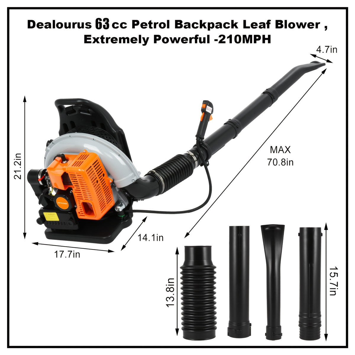 63Cc 665 CFM 338km/h Backpack Blower, Gas Snow Blower, 2-Cycle Gas Leaf Blower, Ergonomically Designed, with Cruise Control, Commercial-Grade Gas-Powered BackpackBlower, Suitable for Lawn Care, Garden AndYard Cleaning, Snow Removal, Father's Day Gift