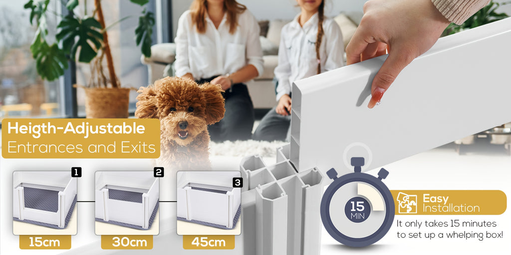 [Whelping Box For Dogs] Roslaemic 2-Rooms Whelping Box For Dogs And Puppies With Rails, 96" L X 48" W X 19" H, Suitable For Large/Extra Large Dogs, White