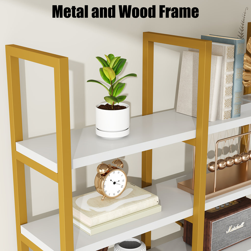 Industrial Bookcase, 71-Inch 5-Tier Triple-Wide Geometric Display Shelf for Home or Office