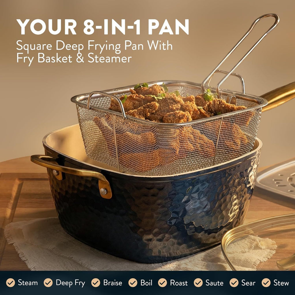 Gotham Steel Hammered 20 Pc Ceramic Cookware Set Nonstick, True Ceramic Pots and Pans Set Non Stick with Deep Square Pan Set & Bakeware Set, Non Toxic PFOA PFOS Free, Oven & Dishwasher Safe