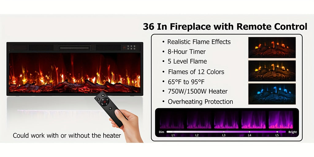 Fireplace Tv Stand with 36 Inch Fireplace Up to 80" TVs, LED Light Entertainment Center And Storage, 70" Modern Wood Media TV Console with Highlight Cabinet for Living Room