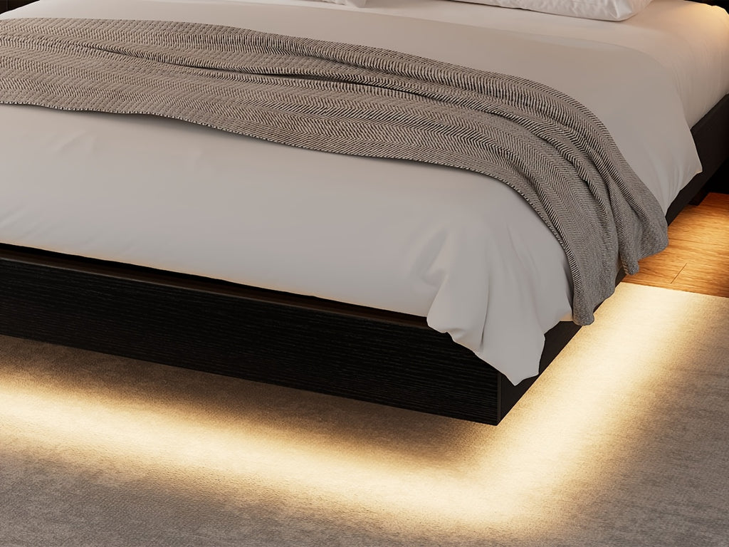 Floating Bed Frame with LED Lights & Charging Station, Heavy Duty Metal Support Frame, Easy Assembly, Bed Frame Without Mattres