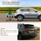 Heavy-Duty Foldable Bike Carrier for 3-Wheel Bicycles, Rear Platform Rack for Adult Tricycle, Fat Tire Trike Carrier Rack for SUV Truck RV, Fits 5" Wide Tires, Heavy Duty