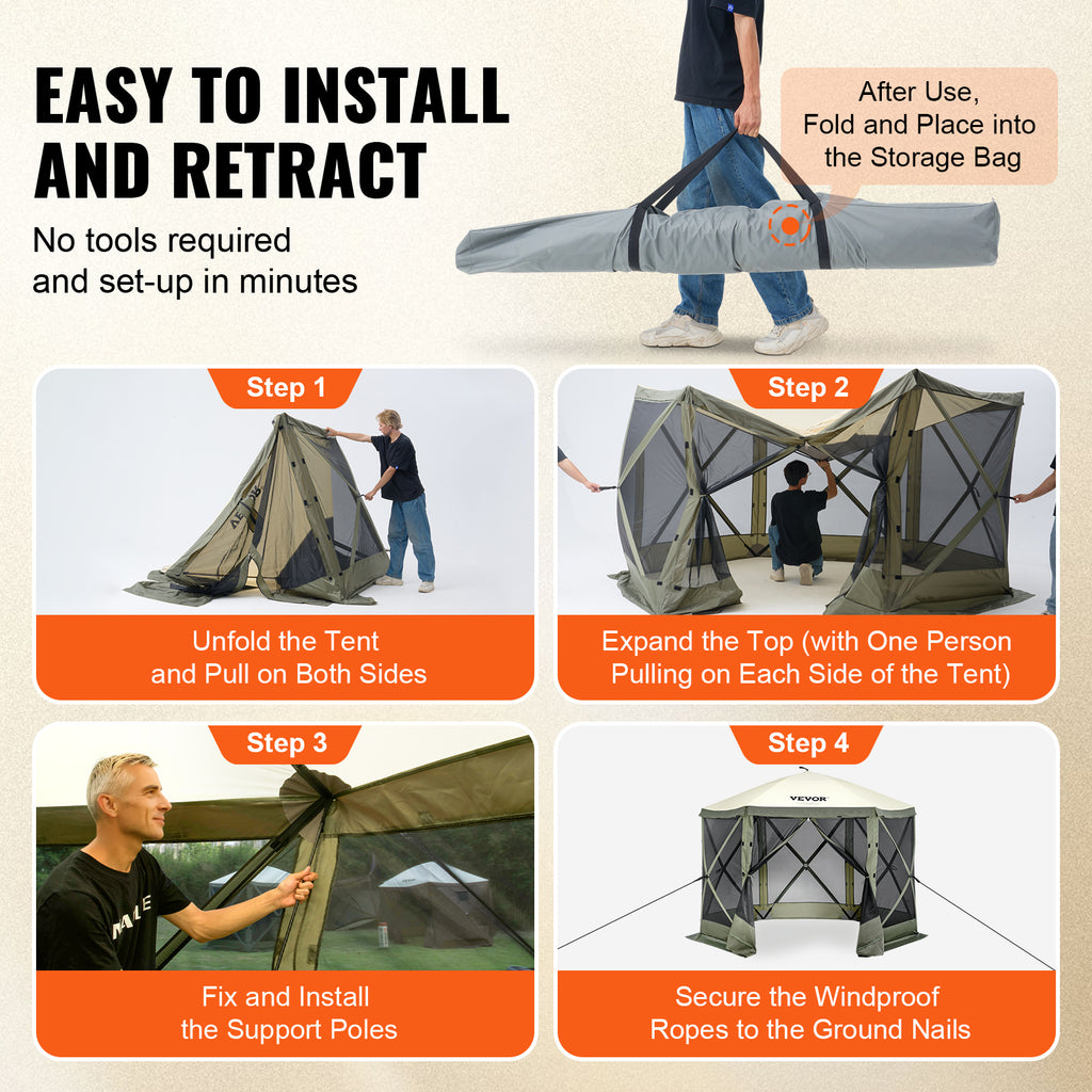 Pop-Up Screen Gazebo Tent by VEVOR, Removable Privacy Panels for Camping, Picnics and Backyard Gatherings