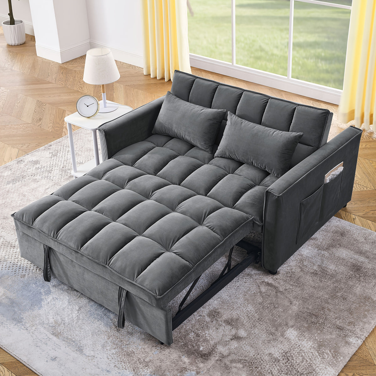 54Inch Velvet 3 in 1 Convertible Sleeper Sofa Bed, Futon Couches for Living Room with Side Pocket | Adjustable Backrest | Velvet Fabric | Pull Out Couch | Love-Seat Sofa | Sectional Sofa Bed | 2-Seat Sofa Bed