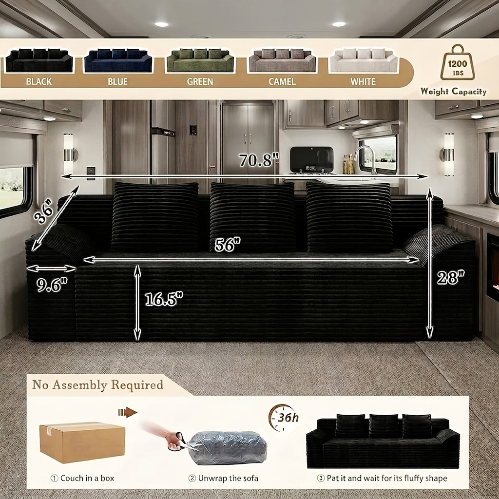 42"/70.8" RV Oversized Corduroy Sofa, No Assembly Soft Plush Couch for RV Camper, Modern Deep Seat Living Room Bedroom Sofa