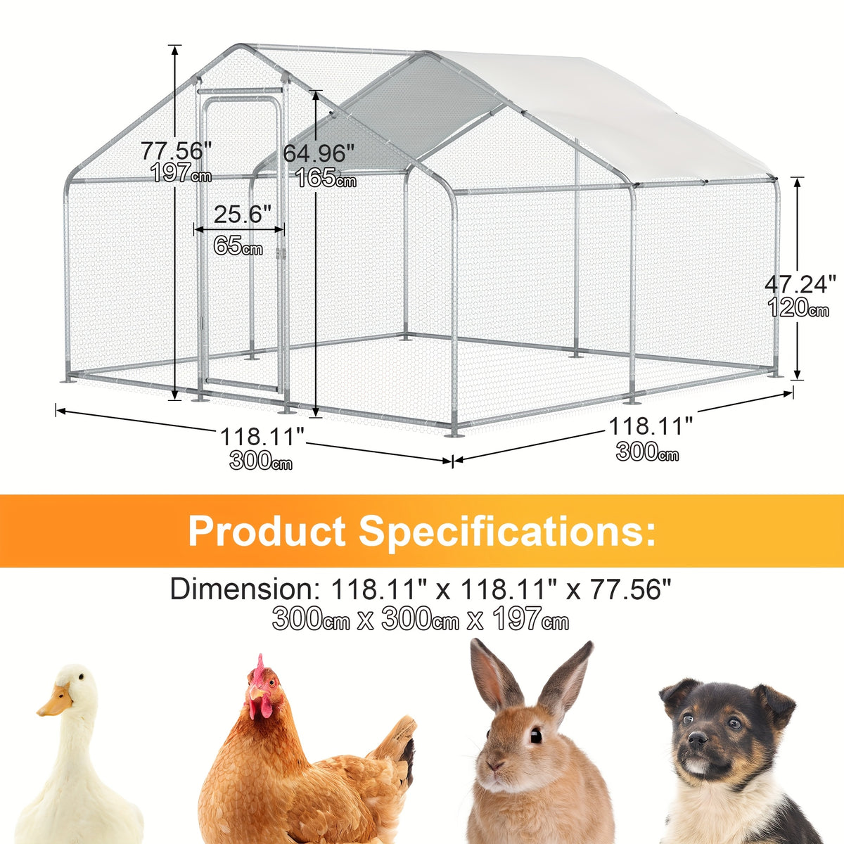 Outdoor Large Dog Kennels Playpen Crate Heavy Duty Pet Cage Enclosure Run for Yard with And UV Protected Top Cover Small Animal Run Cage Walk-In Metal Rabbit Cage Outdoor Backyard Garden
