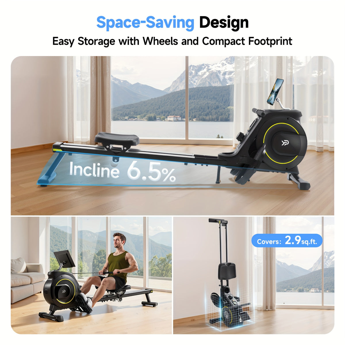 Row Machine with Comfortable Seat, Quiet Rowing Machines for Home, Magnetic Rower with 16-Level Resistance & 350LB Weight Capacity, Support Tablet Holder, Foldable Rowing Machine, Rowing Exercise Equipment, Rowing Machine Exercise, Cardio Workout, Indoor