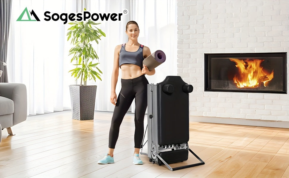 SogesPower Pilates Reformer Machine for Home Gym Workout, Foldable Pilates Equipment with High Strength Alloy Springs for Beginners, Up to 330lbs Weight Capacity