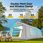 LILYPELLE 6-12 Person Ridge-Style Inflatable Camping Tent with Manual Pump, Large Mesh Windows And Curtain Divider, Four-Season Use, Easy Setup, Ideal for Groups And Families