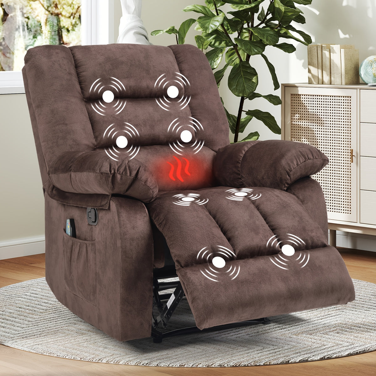 Large Manual Recliner with Massage And Heating Functions, Sofa with Side Pockets, Suitable for Living Room And Bedroom