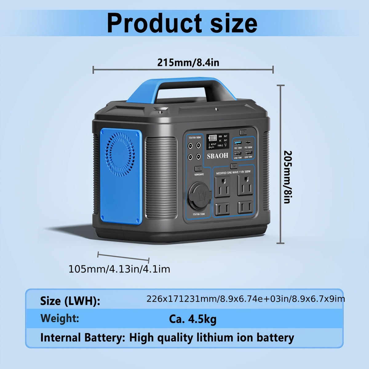 SBAOH 300W Portable Power Station, 296 Wh 80000mAh Solar Generator W/ PD 100W, 13 Outlets,.Power Bank Portable for Outdoor Solar Lights, Camping Tents, Emergency Outdoor Home Use, CPAP, Fans, Laptops, Emergency, Gifts