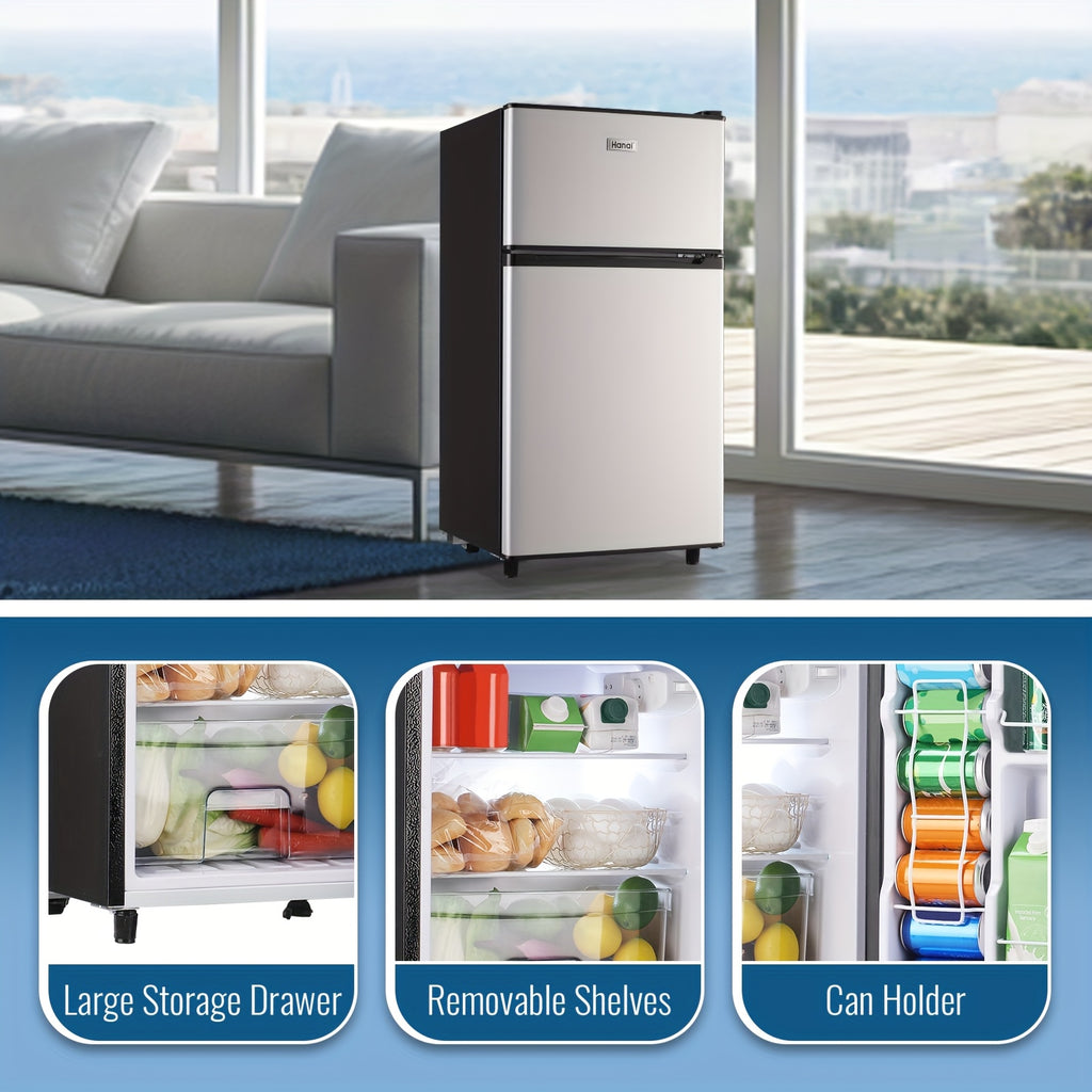 5.0/3.5/2.5 Cu.ft Small Fridge with Freezer 2-Door Compact Refrigerator 7-Level Adjustable Thermostat, Removable Shelves and Bakset, Perfect for Dorm, Office, RV, Bedroom, Silvery