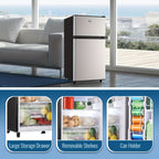 5.0/3.5/2.5 Cu.ft Small Fridge with Freezer 2-Door Compact Refrigerator 7-Level Adjustable Thermostat, Removable Shelves and Bakset, Perfect for Dorm, Office, RV, Bedroom, Silvery