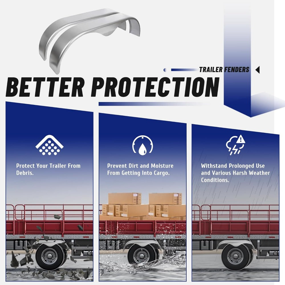 2Pcs Tandem Trailer Fender Double Axle Compatible with 13-15 Inch Wheels Teardrop Pair Enclosed Trailers 9" x 66" x 19.5" - Cold Rolled Steel (halloween & car accessories)