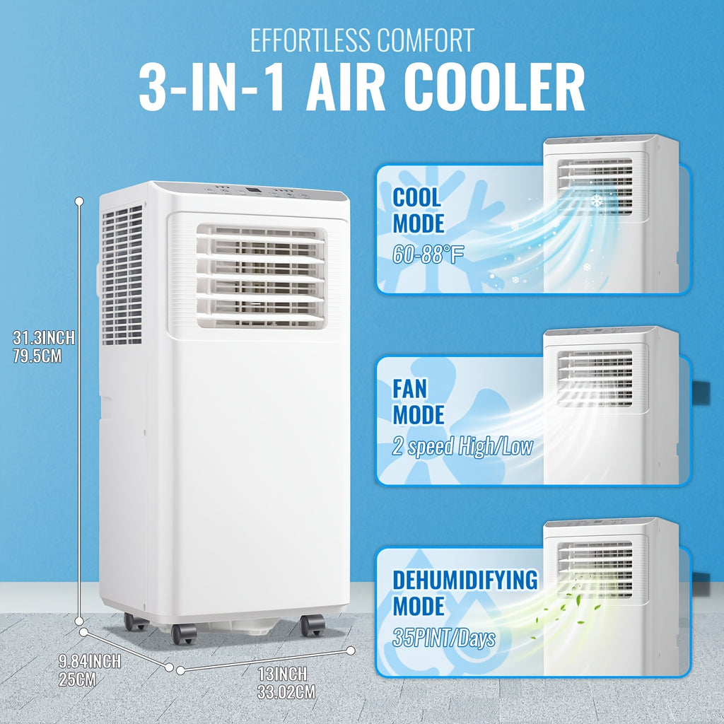 8000 BTU ASHRAE(4400 BTU SACC) Portable Air Conditioner With Remote Control, 3-in-1 Freestanding AC Unit, Cool Rooms Up To 250 Sq Ft