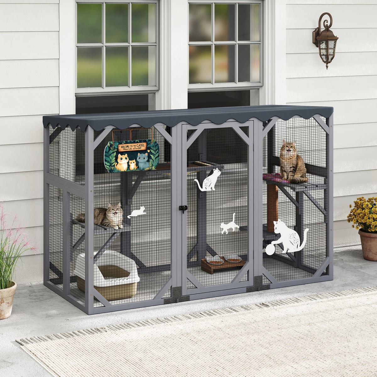 Outdoor Cat Catio Enclosure, Cat Playpen Cage with Jumping Platforms