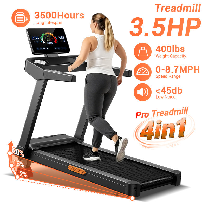 UMAY 20% Maunal Incline Treadmill, Foldable Home Treadmill with Quiet 3.5 HP Motor, 400LBS Capacity