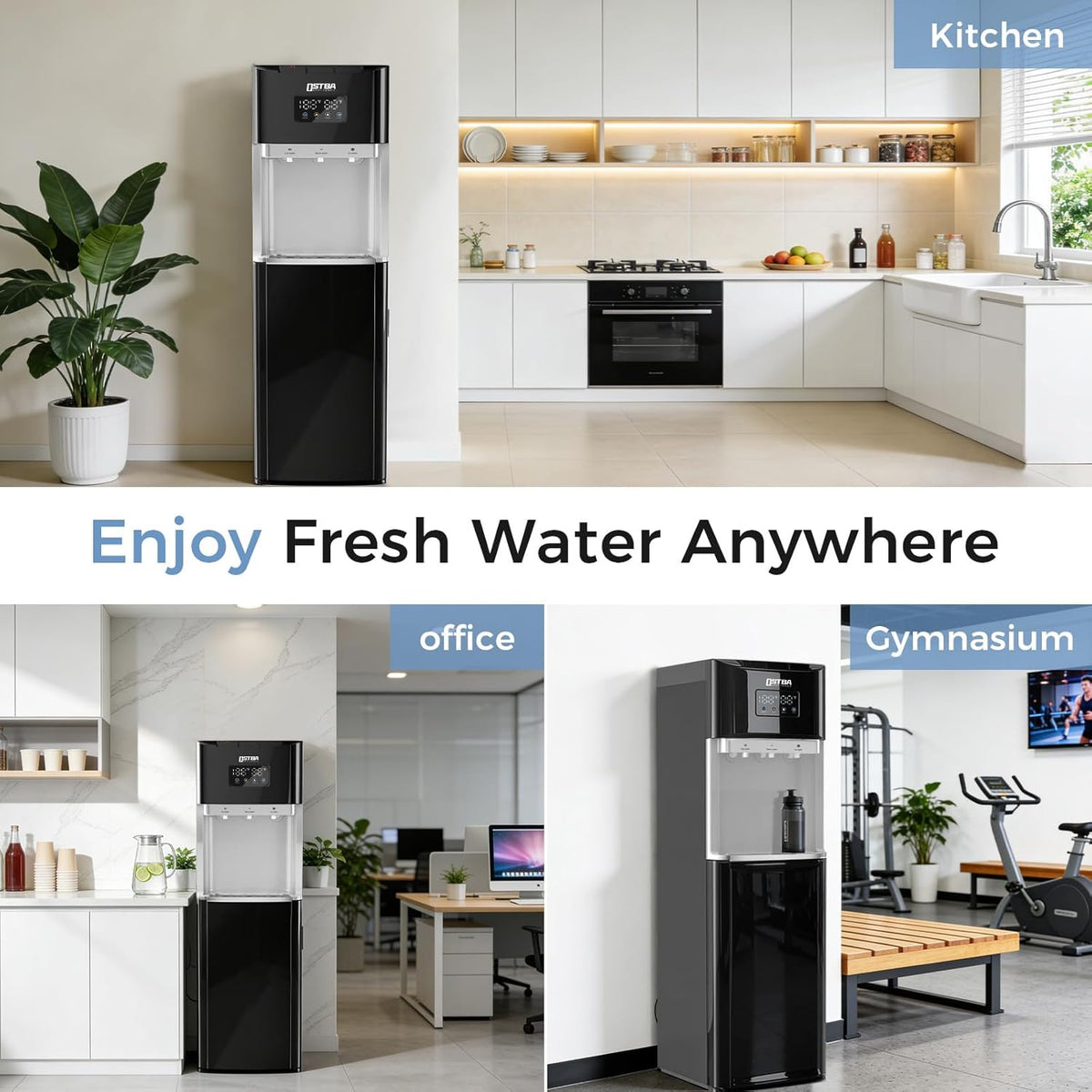 Bottom Load Water Dispenser, LED Display, Hot Cold & Room Water, Stainless Steel Tank, Child Lock, 3 & 5 Gallon for Home & Office