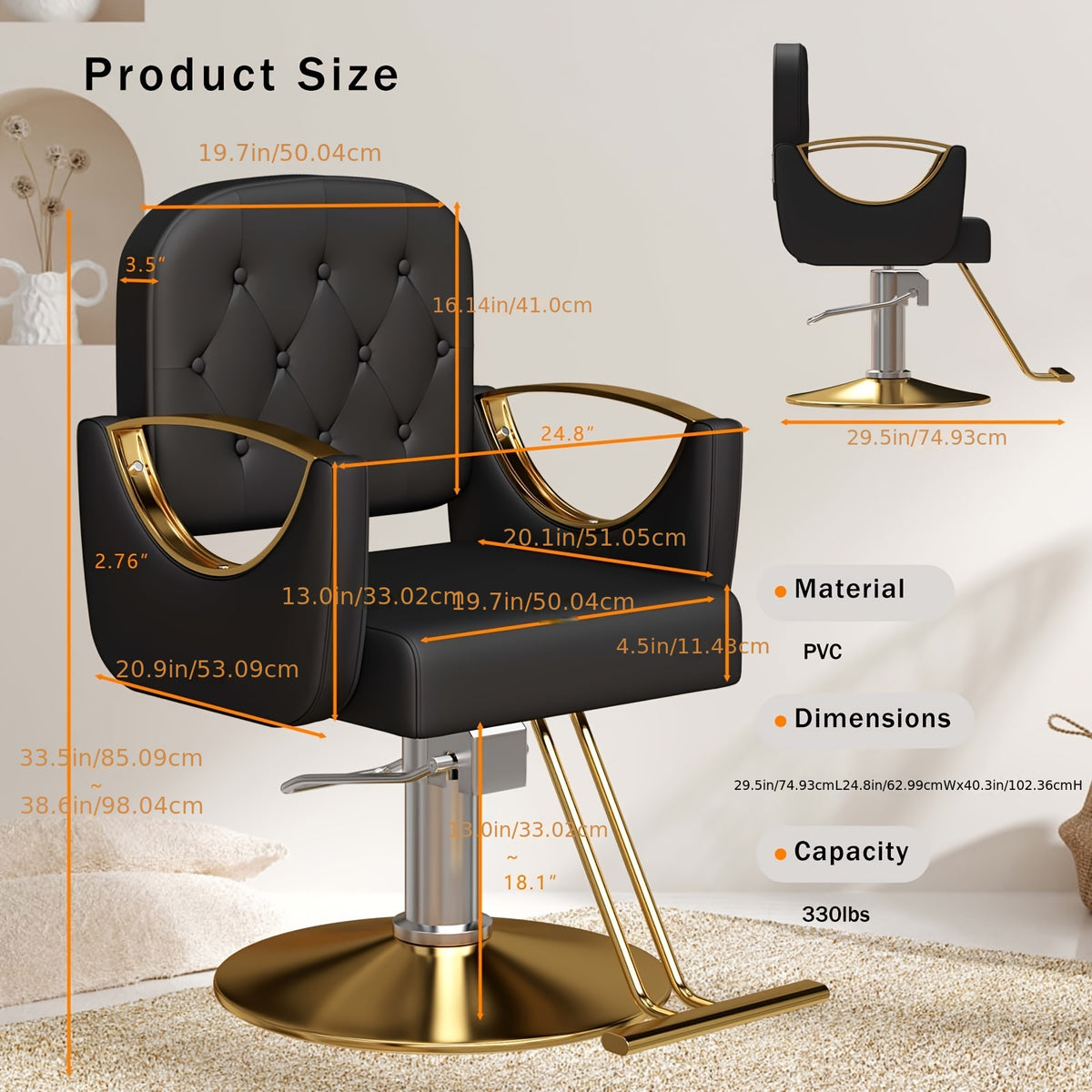 Barber Chair Salon Chair 360 Degrees Rolling Swivel Barber Chairs Hydraulic Hair Chair Capacity Up to 330Lbs All Purpose Beauty Spa Equipment, Black
