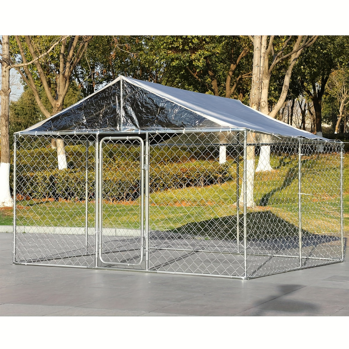 [Heavy Duty Dog Kennel] Dog Kennel Outdoor Large Dog House Outside With Canopy, Heavy Duty Dog Playpen Galvanized Anti-Rust Dog Cage For Farm Backyard Garden (118'' L X 118'' W X 83'' H)