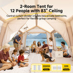 LILYPELLE 6-12 Person Ridge-Style Inflatable Camping Tent with Manual Pump, Large Mesh Windows And Curtain Divider, Four-Season Use, Easy Setup, Ideal for Groups And Families