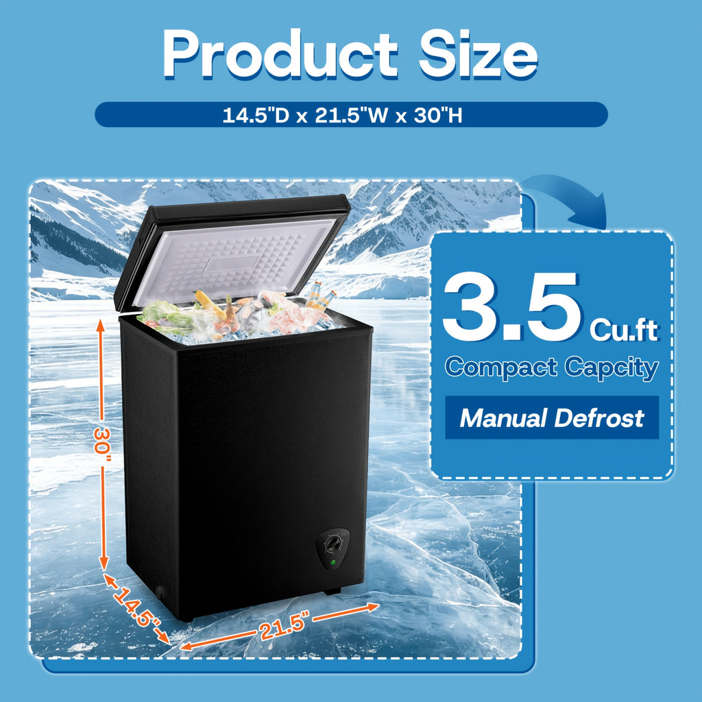 [Large Chest Freezer] Chest Deep Freezer, Large Freestanding Chest Freezer With 7 Level Adjustable Thermostat, Compact Top-Opening Deep Freezer With Removable Storage Baskets, Black
