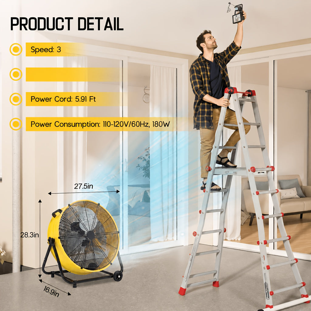 PAPAJET Industrial Drum Fan Mobile High Airflow Floor Fan for Garage Workshop Warehouse