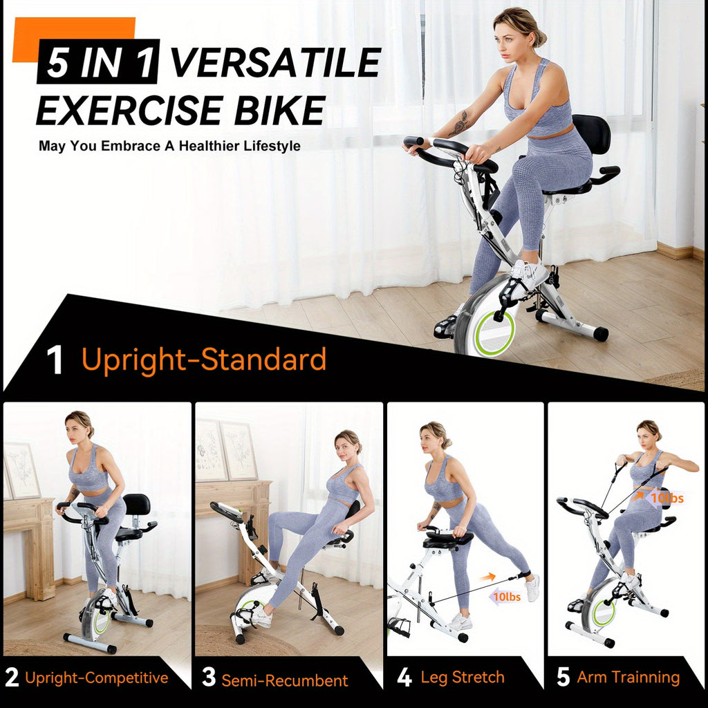 Foldable Exercise Bike Stationary Bikes for Home, 5in 1 Indoor Workout Bike, Cycling Bike with 16-Level Quiet Magnetic Resistance, 6.6 LBS Flywheel and 300LBS Capacity, 2025 Designed 817 X-bike