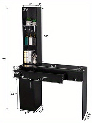 OmySalon Stations for Hair Stylist, Locking Barber Station Organizer, Wall Mount Hair Styling Equipment with 2 Drawers, 1 Storage Compartment, 3 Open Shelves, for Beauty Spa Bedroom Hairdresser, Black/Black&Red/White