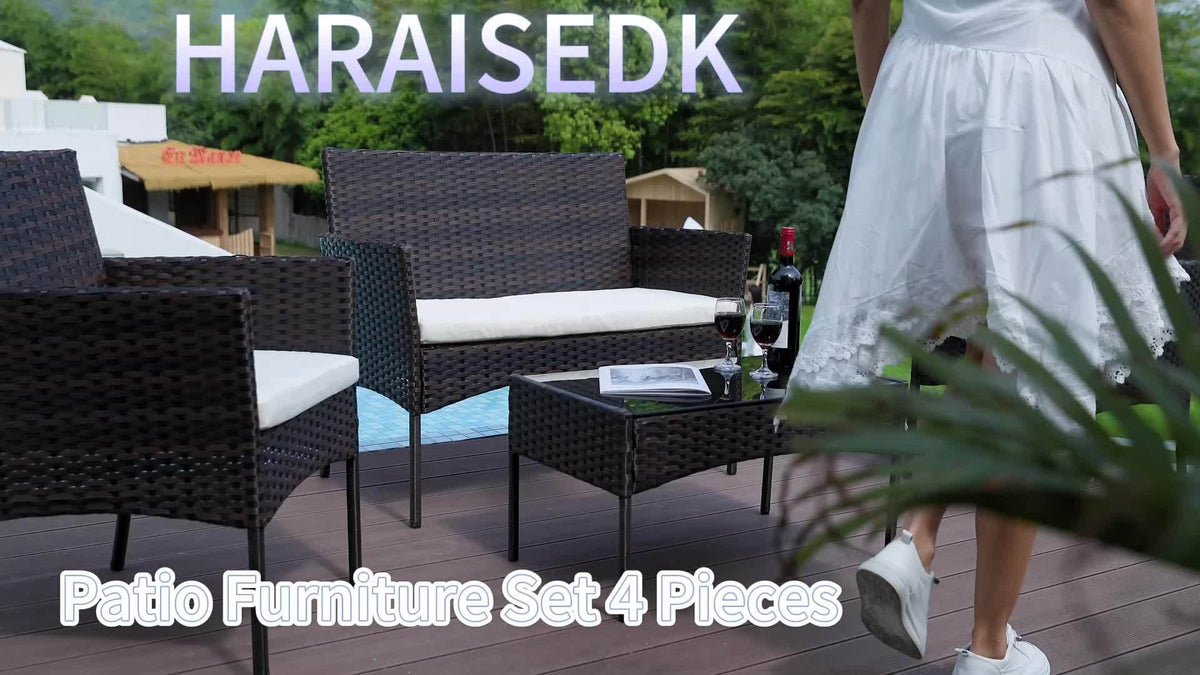 The HARAISEDK Handmade Outdoor Wicker Patio Sofa Set, Combined with A Tempered Glass Coffee Table, Is An All - Weather PE Rattan Furniture Piece That Is Applicable to Courtyards, Patios, Balconies, Backyards, Decks, Bars And Cafes.