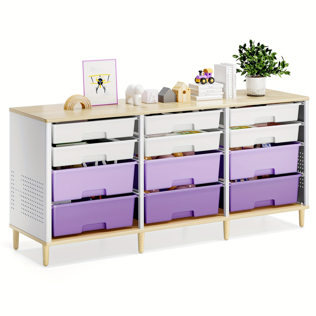 TOOLF 12 Drawer Storage Cabinet with Tabletop, Cube Organizer for Home & Office, Ideal for Living Room, Bedroom, Classroom, Playroom, And Craft Room, Storage Drawer Units