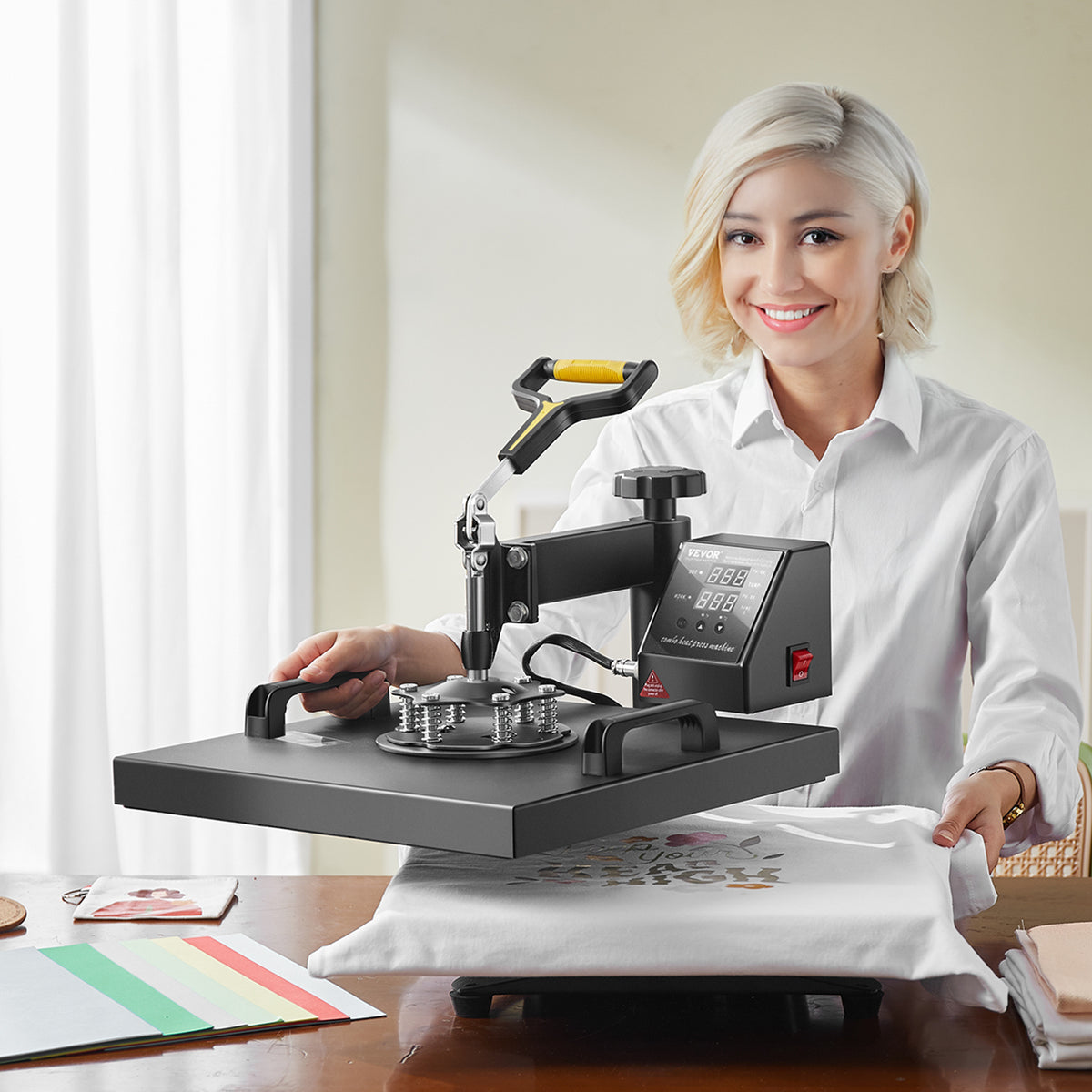 VEVOR Heat Press Machine 2-In-1 15x15in Sublimation Print Transfer DIY T-shirt Cap