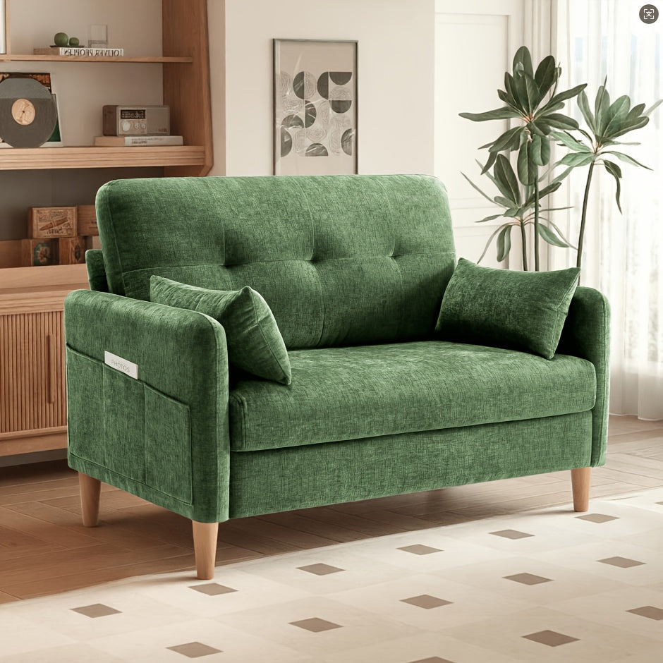 Loveseat Sofa, 47" Small Couch for Living Room, Comfy Chenille Fabric Love Seat for Bedroom Withthrow Pillow, Removable Cushion Cover, Couches for Small Space, Apartment, Dorm