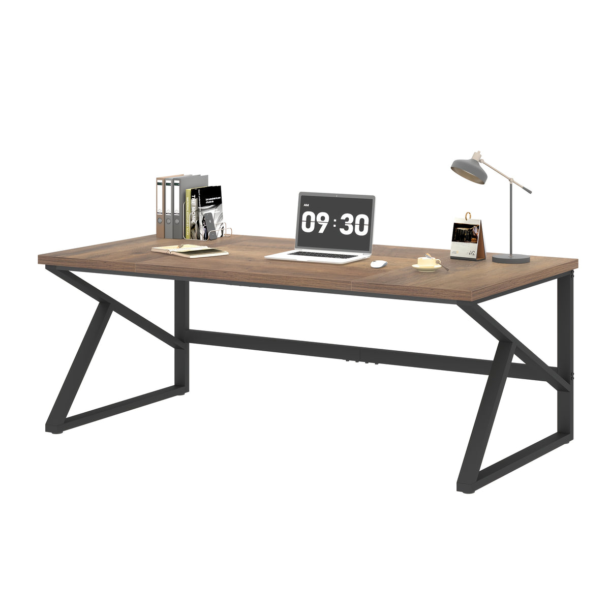 [Extra Long Computer Desk] 70 Inch Extra Long Computer Desk, Industrial Metal Wood Home Office Desk, Large PC Laptop Table For 2 Person Executive Writing Work Study Gaming, Bedroom Living Room Dual Monitor Desk, Dark Gray