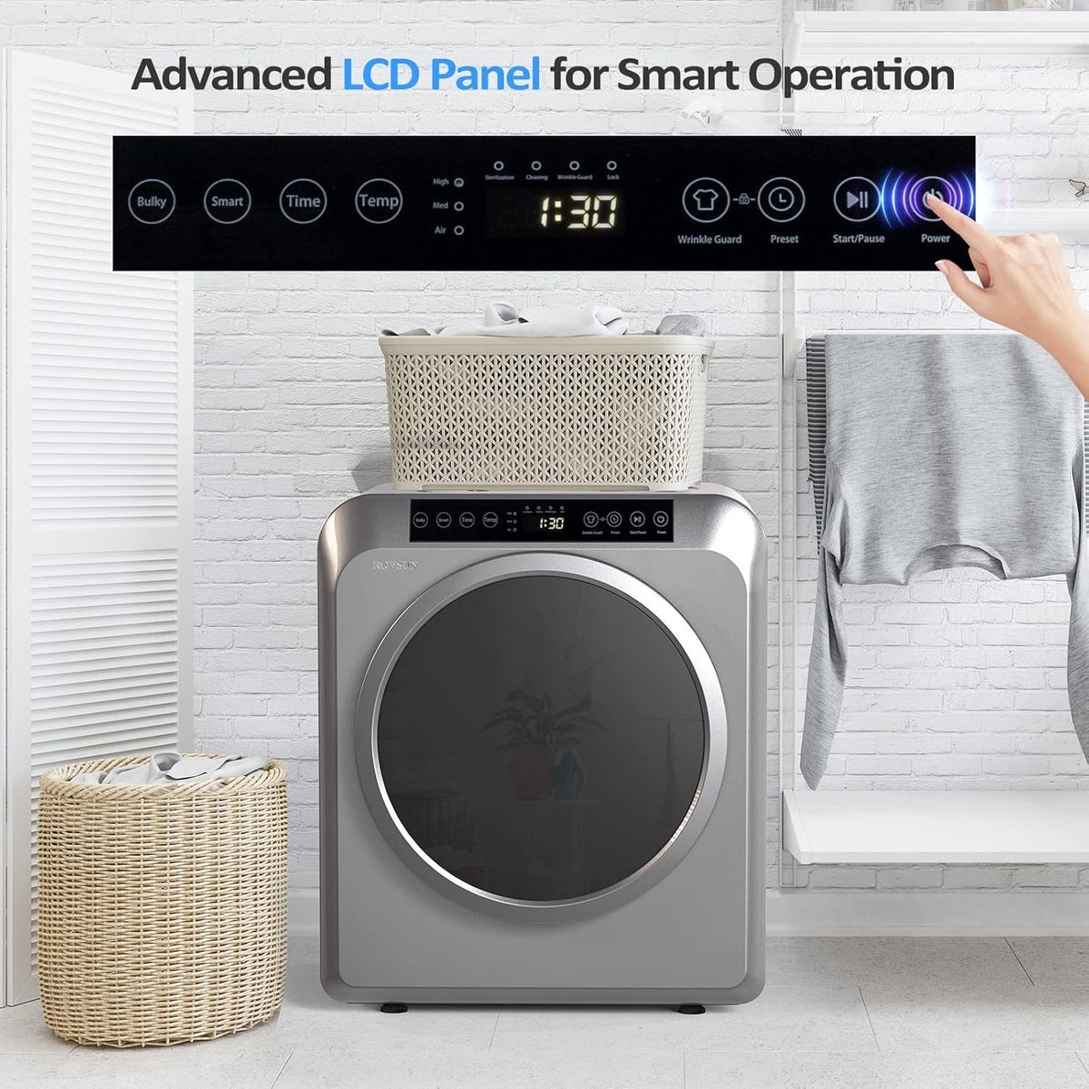 [Portable Laundry Dryer] 13.2LB Portable Clothes Dryer, 3.5 Cu.Ft High-End Front-Load Tumble Laundry Dryer With LCD Touch Screen, Stainless Steel Tub For Apartment, Home, Dorm, Classic White