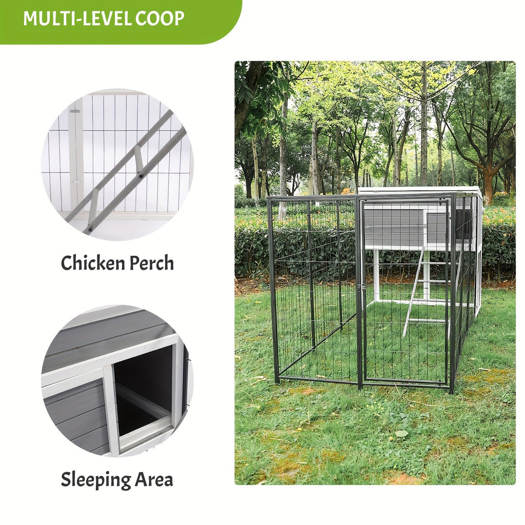 Chicken Coop, Large Wooden Chicken Coop with All-Steel Frame Chicken Run, Outdoor Chicken House for 10 Chickens Duck Coop Small Chicken Coop with Nesting Box And Rain, Ramps