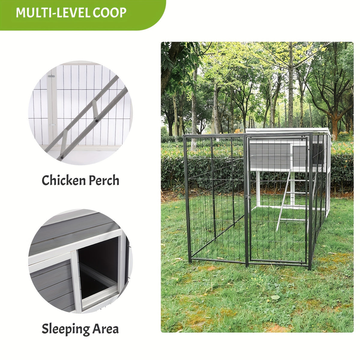 Chicken Coop, Large Wooden Chicken Coop with All-Steel Frame Chicken Run, Outdoor Chicken House for 10 Chickens Duck Coop Small Chicken Coop with Nesting Box And Rain, Ramps
