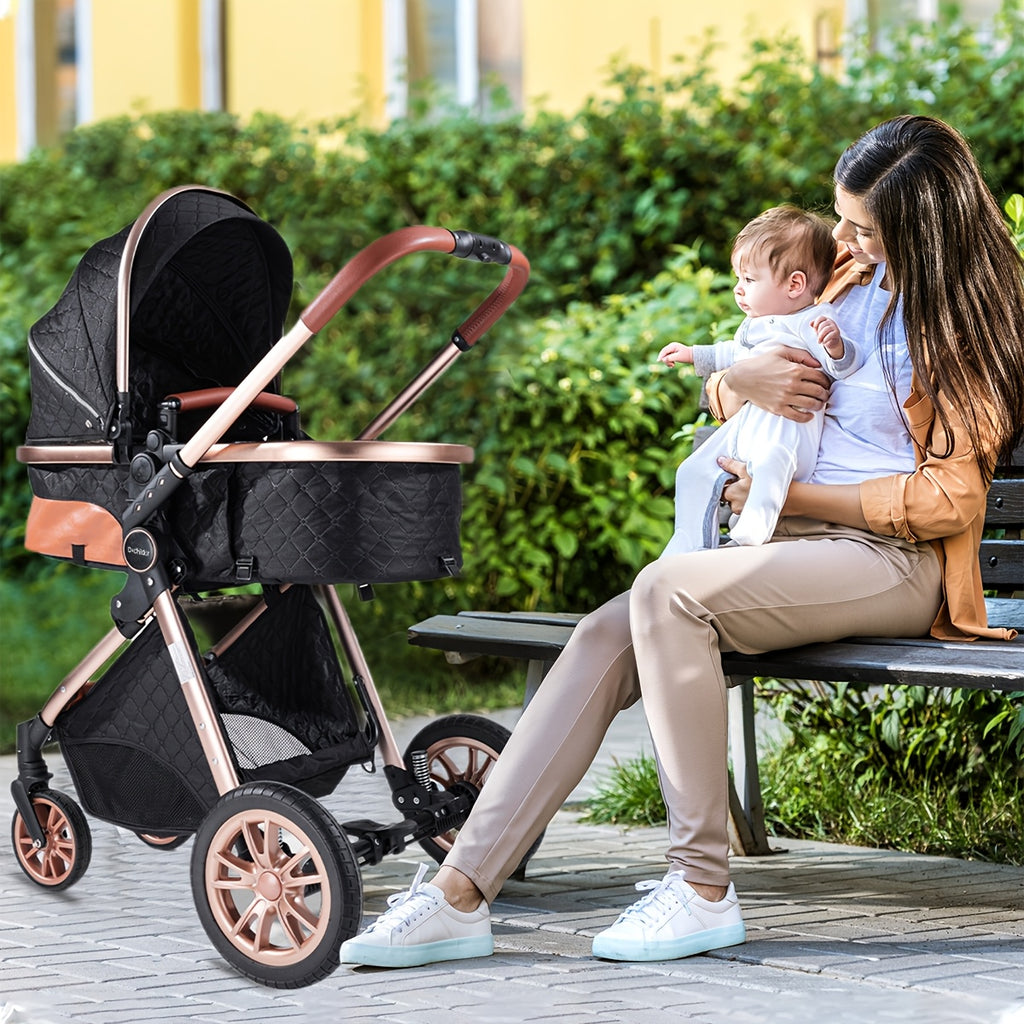 Cochildor Foldable Baby Stroller, Shock Absorption & All-Terrain Tires, Reversible Forward-Facing Push Adjustable Handlebar Large Sun Canopy Storage Basket, Lightweight Durable Aluminum Frame, for Travel Shopping Park - Two-way Baby Pram