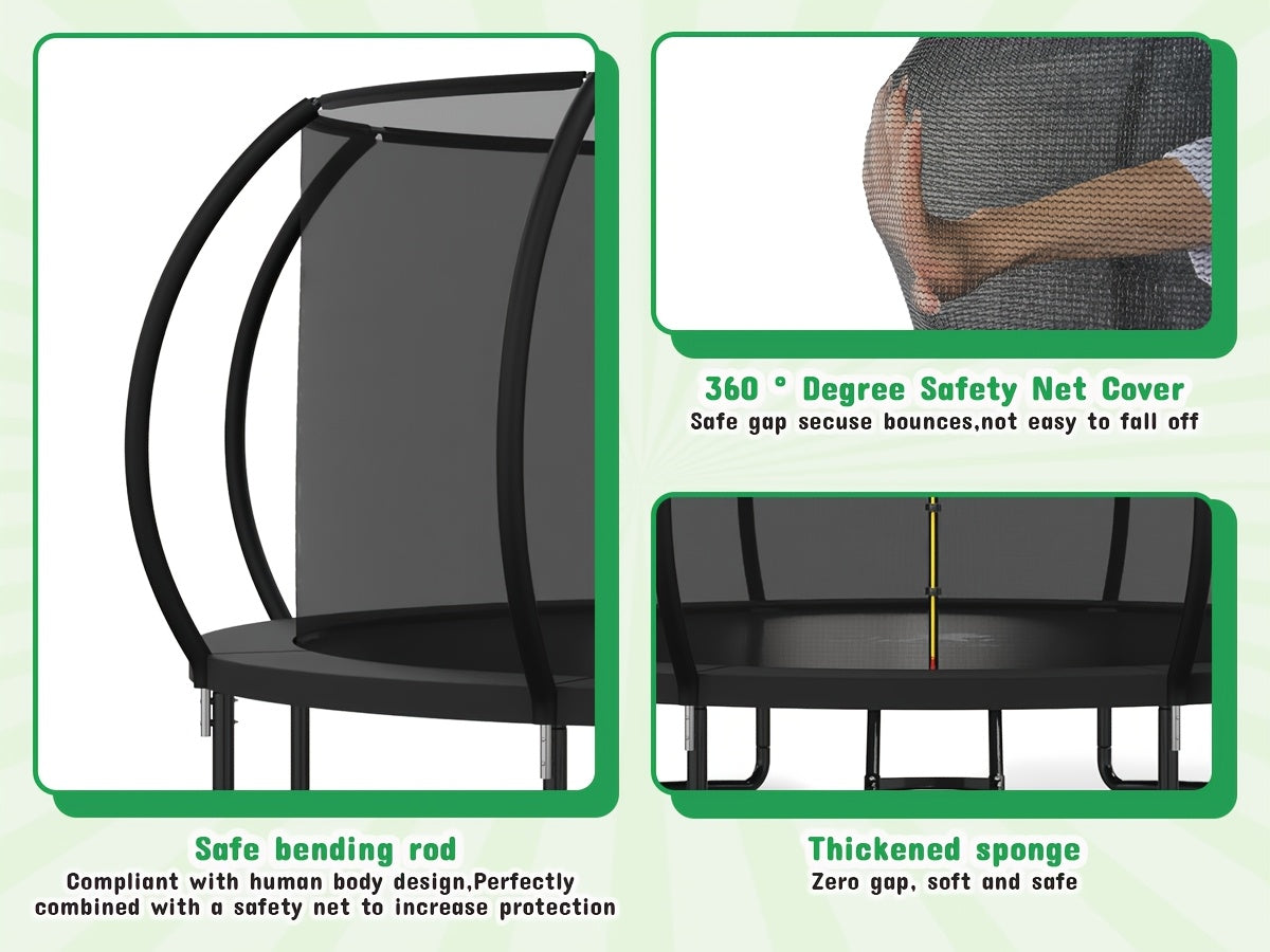 Polar Aurora Outdoor Trampoline, 10FT 12FT 14FT 16FT Recreational Trampoline for Adults, Trampoline with Safety Enclosure Net, Wide Ladder And Anti-Rust Coated Frame
