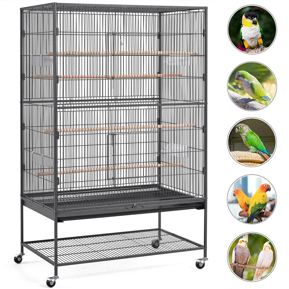 Costoffs Bird Cage 60.5-inch Extra-Large Parrot Cage Wrought Iron Bird Cage with Stand, Large Flight Cage for Conures, Parakeets, Cockatiels, African Greys and Small Pets, Multi-Bird Cage