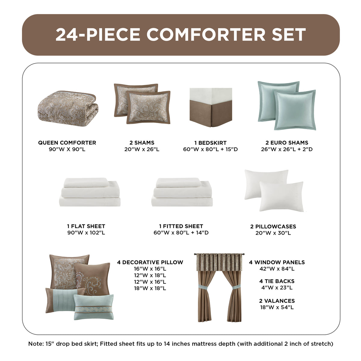 24-Piece Jacquard Paisley Comforter Set, Luxury Bedding Set, Room in a Bag, Bed in a Bag, Queen, King, CalKing, Sheet, Panels