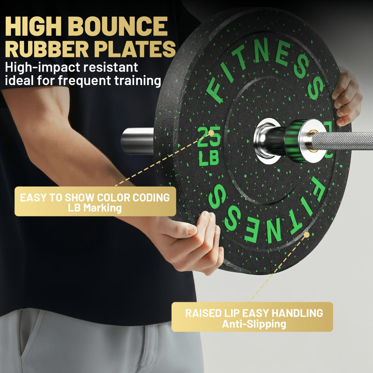 High Bounce Bumper Plates, 2-Inch Weight Plates for Weight Lifting And Strength Training, Colored Rubber Weight Plates for Home Gym