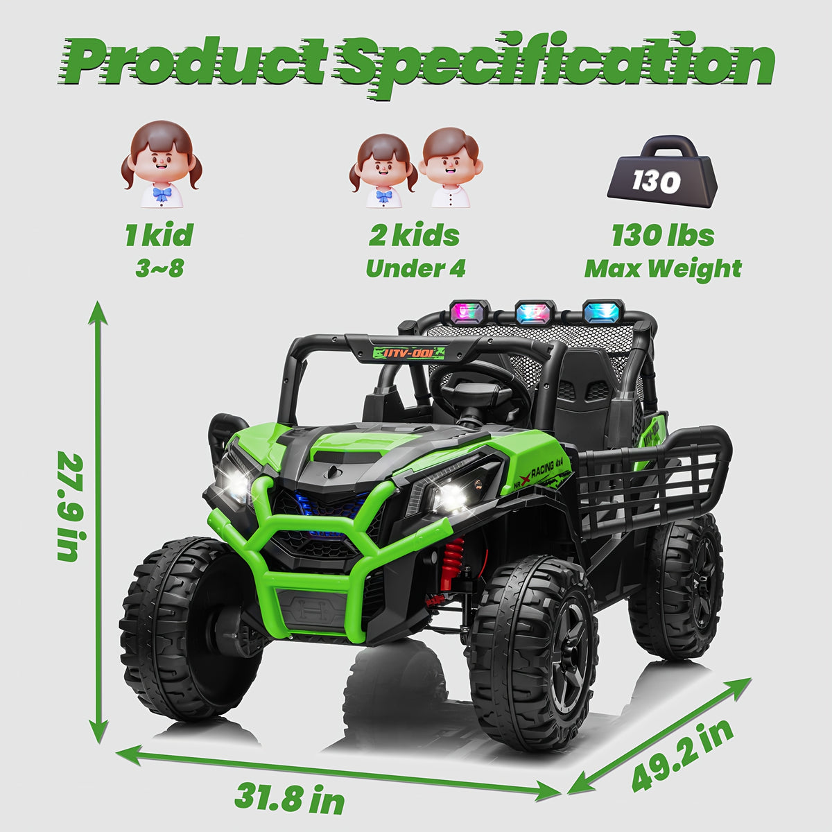 24V 2 Seater XL Ride On Toys for Kids, 4WD Electric Off-Road UTV Truck W/ Motors, Remote Control, 20" Large Seat, 5 Mph Max Speed, Electric Vehicle for KIds, Best Chrismas Gifts