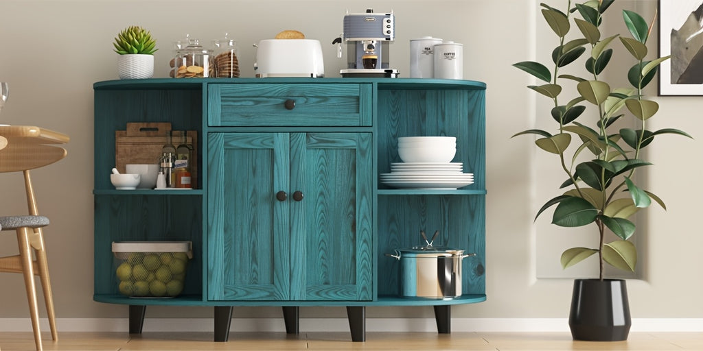 Sideboard Buffet Cabinet, Freestanding Kitchen Cabinet with Storage, Accent Coffee Bar Cabinet with Doors, Vintage Blue