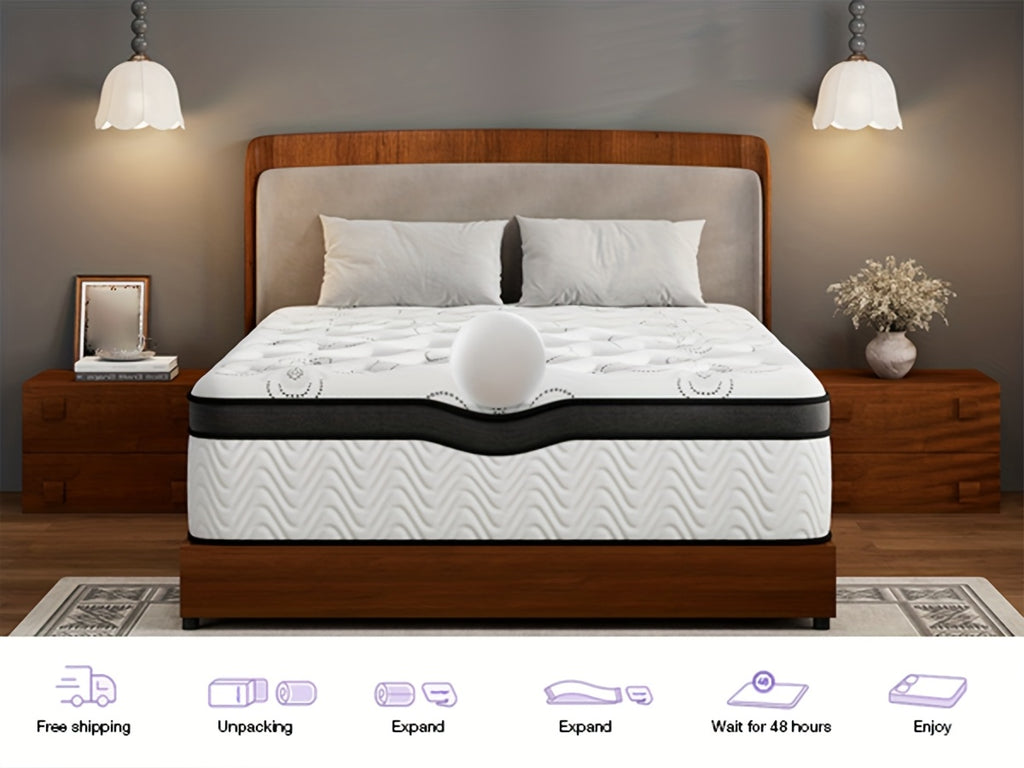 12-Inch Mattress, Memory Foam And Pocketed Coils Hybrid Mattress with Pressure Relief, Motion Isolation, Edge Support, Plush Feel, Mattresses in a Box