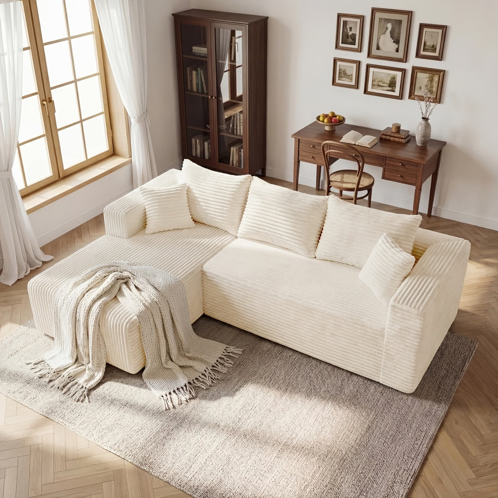 95 Inch L-Shaped Sectional Sofa, Fluffy Corduroy Cloud Sleeper Couch, Free Combination Boneless Sofa with Wide Chaise And Ultra-Deep Seating, Cozy Lounge Furniture for Apartment, Living Room, Easy Setup