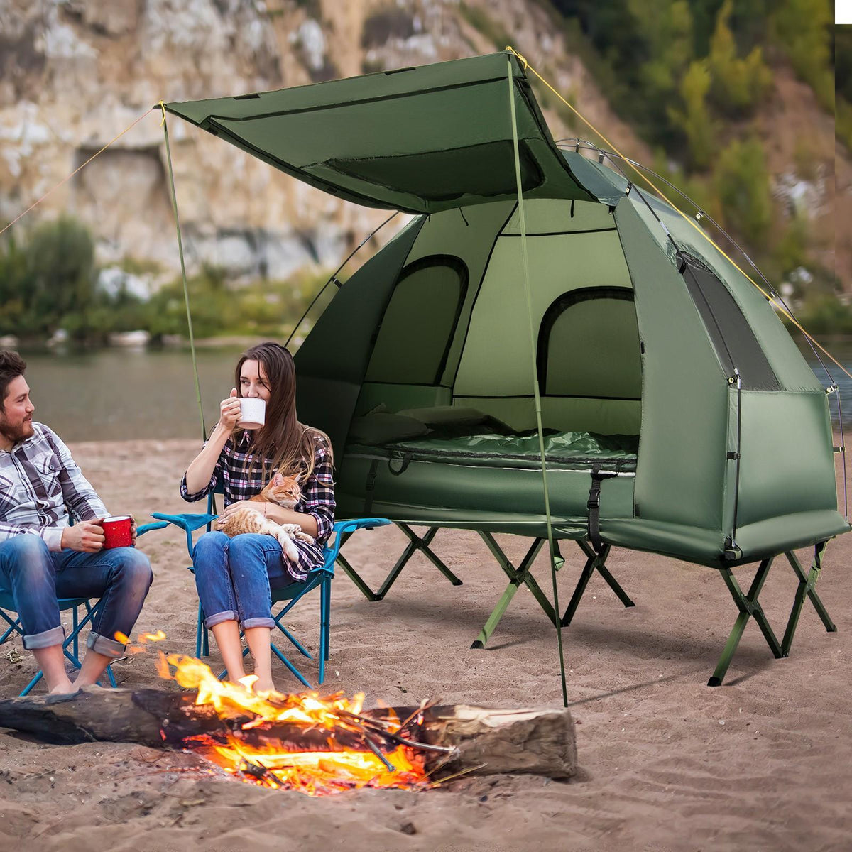 MULTIGOT 2-Person Compact Portable Pop-Up Tent/Camping Cot W/ Air Mattress & Sleeping Bag