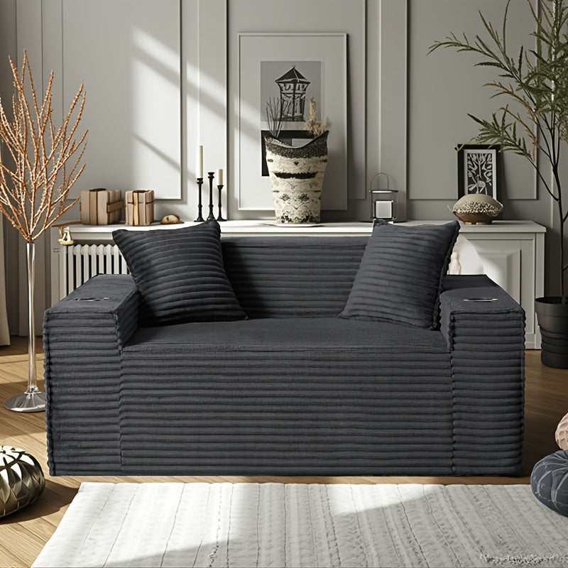 43.3-80.7" Corduroy Living Room Sofa, 3 Setaser Deep Seat Couch With 3 Lumbar Pillows, Comfy Boneless Sofa Modern Compressed Couch For Bedroom, Office, Apartment