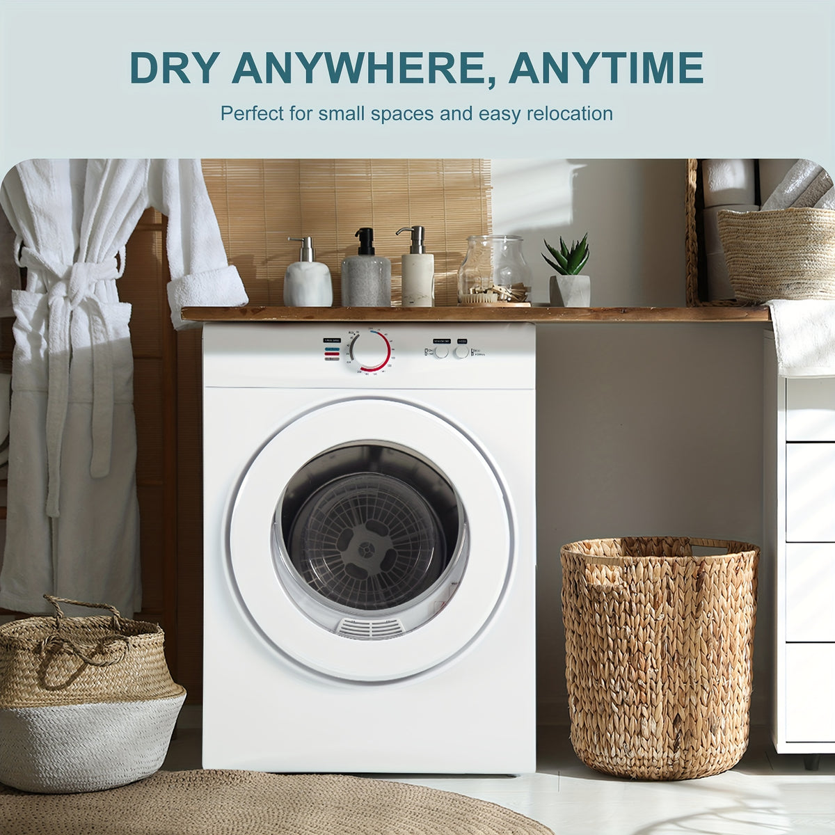 110V-1400W Portable Compact Laundry Dryer, 1.5/1.8/2.75 Cu.ft Capacity, Front Load Stainless Steel Tub, with Exhaust Duct, Four-Function Control, Ideal for Apartment, RVs, Dorms, White